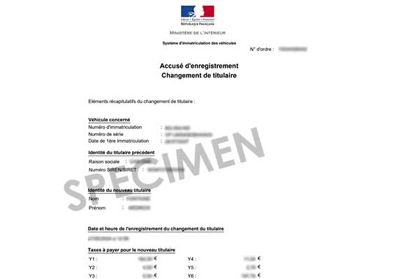 Obtenir un accusé d'enregistrement de changement de titulaire sur une carte grise