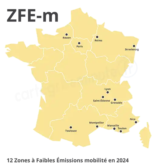 Carte des ZFE zones à faibles émissions en France