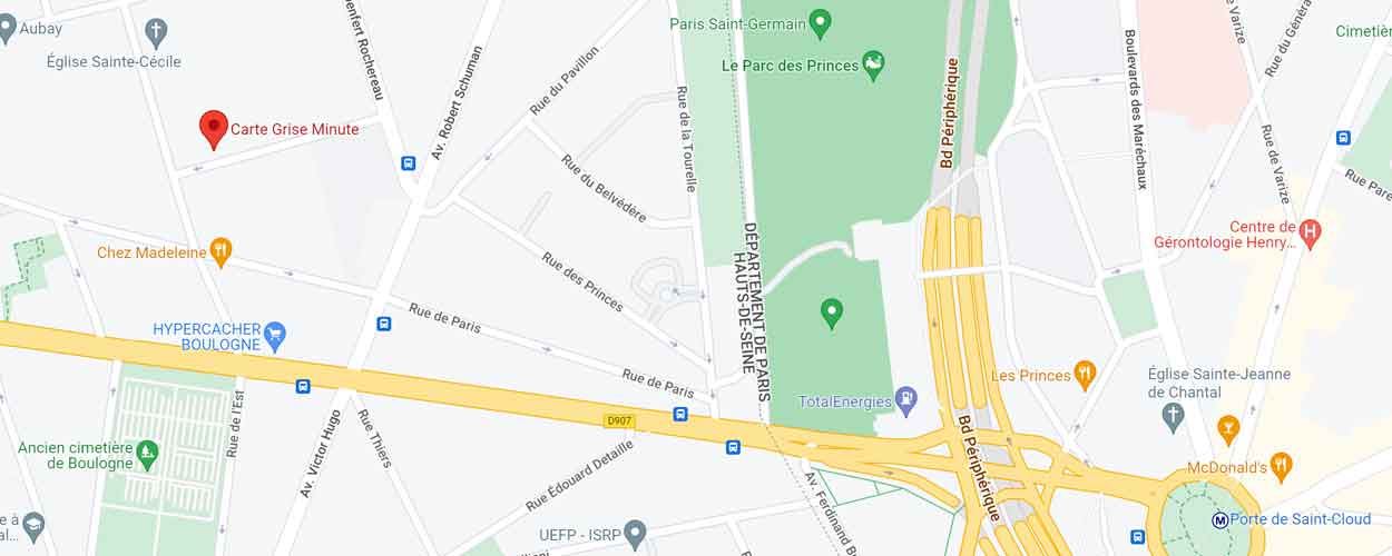 Plan d'accès pour se rendre à l'agence Carte Grise Minute à Boulogne-Billancourt (92100)