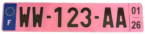 Plaque d'immatriculation WW rose